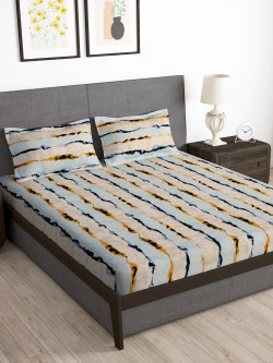 Story@home Arena Cream-Coloured & Grey Printed 180 TC Queen Bedsheet & 2 Pillow Covers