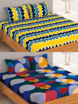 Bedspun 150 TC Microfiber Double Abstract Flat Bedsheet(Pack of 2, Blue)