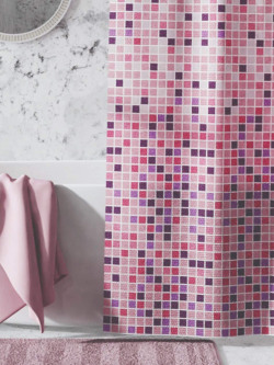 BIANCA Pink & White Geometrical Printed Shower Curtain With 12 Hooks