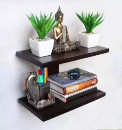 Ruby Perl Wooden Wall Mount Tv Set Up Box Stand Wall Shelves Wooden Wall Shelf MDF (Medium Density Fiber) Wall Shelf(Number of Shelves - 2, Black)