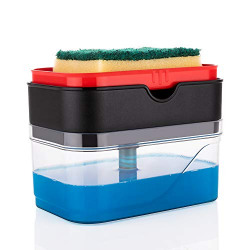 Primelife 2 in 1 Liquid Soap Dispenser Pump with Sponge Holder Caddy Home Bathroom Kitchen Accessories Kitchen Sink Dishwasher 400ml - Multicolor (Soap Pump Pet)