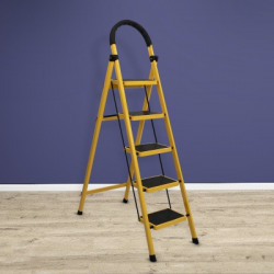 Plantex Compact Foldable 5-Step Ladder for Home - Wide Anti Skid Steps (Yellow & Black) Steel Ladder(With Platform)