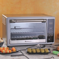 WONDERCHEF 30-Litre Prato Digital Oven Toaster Griller (OTG) - 30 Litres, Stainless Steel - With Rotisserie, Convection, Heat-Resistant Tempered Glass & Inside Lamp (Silver) Oven Toaster Grill (OTG)(Silver)