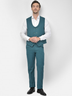 SG RAJASAHAB Men Teal-Blue Solid 2-Piece Casual Suit