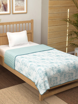 Story@home Blue & White Printed AC Room 150 GSM Reversible Cotton Single Bed Dohar