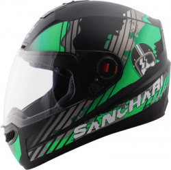 Steelbird SBA-1 Sanchari Full Face ISI Certified Helmet Fitted Clear Visor Motorbike Helmet(Matt Black Green with Clear visor)