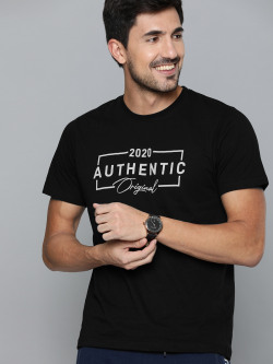 HERE&NOW Men Black Printed Round Neck T-shirt