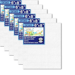 OFIXO Cotton Canvas Board for Painting Medium Grain 6 X 8 Inch - 100% Art Panels for Oil, Acrylic & Watercolour Paint (Pack of 6  White)