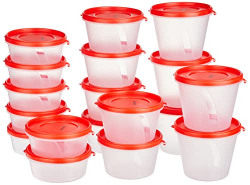 Amazon Brand - Solimo Nestable & Stackable Polypropylene Container Set, Round, Set of 18, Red