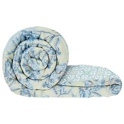 Story@Home Microfiber AC Comforter Single Bed 180 GSM Soft Reversible Blanket for Winter/Quilt/Duvet, Floral, Single Bed Comforter 150 cm X 225 cm (Cream & Blue)
