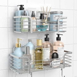 JIALTO Adhesive Bathroom Shelves with 3 Hooks | No Drilling Wall Mounted Rustproof Stainless Steel Bathroom Shelf | SUS 304 Stainless Steel Organization for Bathroom (30L*12W*12H CM, Silver)
