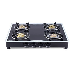 Wonderchef Platinum 4 Burner Manual Glass Cooktop | 6mm Toughened Glass Cooktop | Stainless Steel Drip tray | Anti-Skid Legs | Large Pan support | Manual Ignition | Black steel frame | 2 Year Warranty | Black