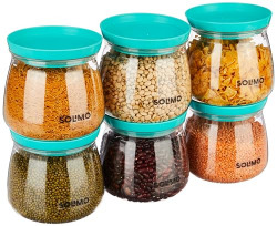 Amazon Brand - Solimo Plastic Storage Jar and Container Set I Air Tight & BPA Free Containers for Kitchen Storage Set I Grocery Kitchen Container Set I Multipurpose Jar, 800 Ml Each, Set 6, Blue