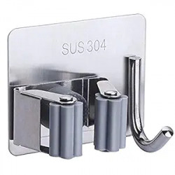 JIALTO Stainless Steel Mop and Broom Holder, Broom Holder Wall Mounted, Adhesive Storage Solutions for Broom Holders, Garage Storage Systems Broom Organizer (Pack of 1, Silver)