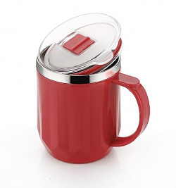 Attro Wonder Cup Vaccum Insulated Cup Comes with Styling Lid&Stylish Handle Perfect for Hot Tea, Coffee,Soups-450Ml Red, Stainless Steel, Plastic