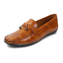 MUTAQINOTI Men's Loafers Russet Tan Casual Loafers for Men Leather Tassels (Czech_FLTA) - 6UK
