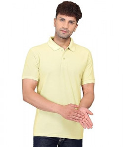 BAGHADBILLO Men's Regular Fit Solid Polo Half Sleeve T-Shirt Lemon
