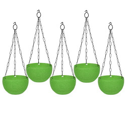 GTB Hanging PLANTERS Round Shape Garden Hanging Flower Port | Crystal Flower Pots Flower Pot | Hanging Planter | Metal Hanging Chain | Flower Pots for Home Garden Balcony Pack of 5 (Green)