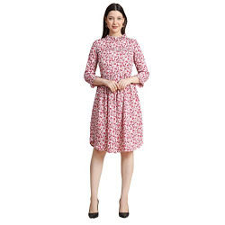 KERI PERRY Women's Multicolour Polyester Block Print Fit & Flared Regular Fit, Western Dress, Small