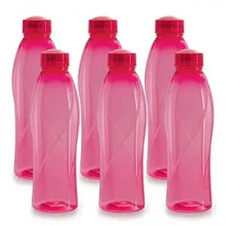 CELLO Texas PET Bottle | Leak proof and Break proof | Perfect for School, College, Work, and Outdoor adventures Water Bottle | 1 Litre, Set of 6 | Pink