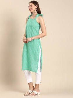 ANOUK Women Striped Straight Kurta(Green)