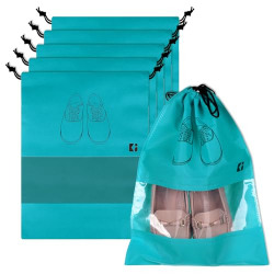 Kuber Industries Pack of 6 Shoe Bags | Shoe Bags for Travel | Non-Woven Shoe Storage Bags | Storage Organizers Set | Shoe Cover with Transparent Window | Shoe Dori Cover | Green