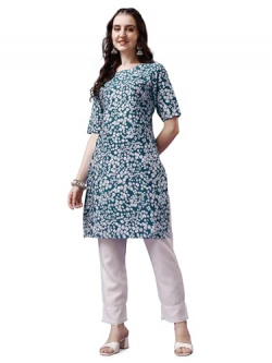 LookMark Women's Floral Printed Crepe Straight Kurta||AZ-LM-P1-K1126-XL Turquoise
