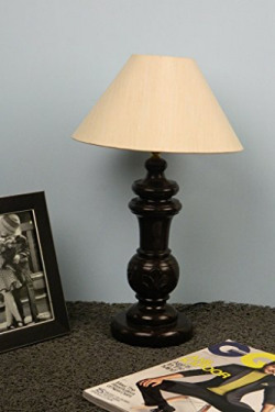 Tucasa Mango Wood Dark Brown Classy Table Lampwith 10" Pryamid Shade-Khadi