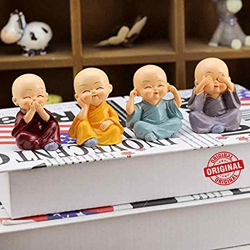 TIED RIBBONS Resin Buddha Monk Statues, Small, Multicolour, Set of 4, Religious