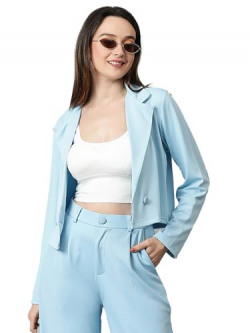 KOTTY Women's Solid Single Breasted Casual Blazer Sky Blue