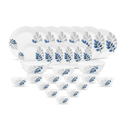 Diva by La Opala, Pearl Collection, Opal Glass Dinner Set 28 pcs, Indigo Bliss, White