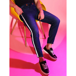 Campus Sutra Men Navy Blue Smart Side-Striped Clean Look Mid Rise Cotton Jeans