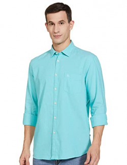 PARX Men's Solid Slim Shirt (XMSS08587-N1_Light Green M)