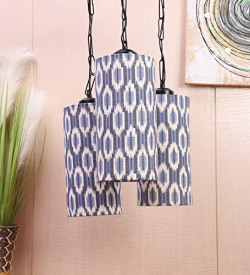 Tu Casa-TC-169.-.height-23.-.Ikat printShade.-.with Metal Base & Chain Hanging Light (B-22 Brass Holder -Bulb NOT Included).-Bed Switch-Not Included