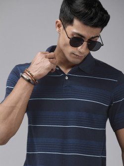 Roadster Men Striped Polo Collar T-shirt