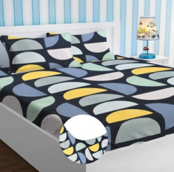 VAS COLLECTIONS 180 TC Cotton Double Floral Fitted (Elastic) Bedsheet(Pack of 1, Black)