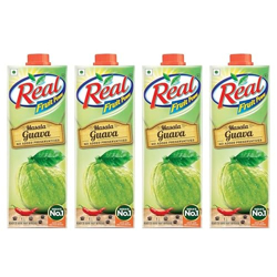DABUR Real Masala Guava Fruit Juice-1 Liter (Pack Of 4) | No Added Preservatives, No Artificial Colours & Flavours | Guavas Daily Dose Of Fruit Nutrition | Tasty, Refreshing & Energizing Fruit Drink