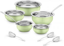 Classic Essentials Pista Stainless Steel Handi/patila/bhagona/biryani cook & serve Induction Bottom Cookware Set(Stainless Steel, 10 - Piece)