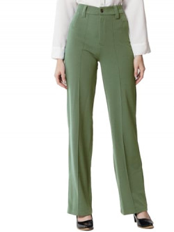 KOTTY Womens High Rise Viscose Rayon Solid Trousers Tea Green