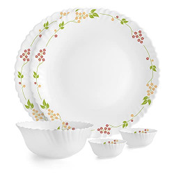 CELLO Opalware Dazzle Series Secret Garden Plate & Bowl Set | Extra Strong & Light-Weight | Daily Use Crockery Set for Dining | Microwave Safe | 5 Units