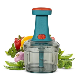 RYLAN Manual Hand Press Push Chopper with 6 Blades for Effortless Chopping Vegetables & Fruits (Assorted, 650 ml, Plastic) 1 Watt