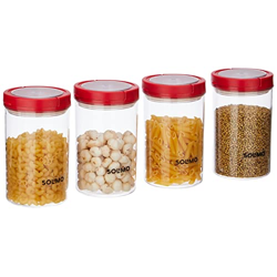 Amazon Brand - Solimo Twist & Lock Plastic Storage Container Set, 900 ml, Set of 4, Red