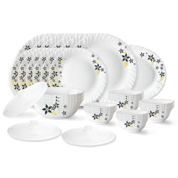 Larah by Borosil Viva Fluted Series Opalware Dinner Set | 31 Pieces for Family of 6 | Microwave & Dishwasher Safe | Bone-Ash Free | Crockery Set for Dining & Gifting | Plates & Bowls | White