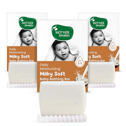 Mother Sparsh Moisturizing Milky Baby Bathing Soap Bar - 75g X 3 | pH 5.5 with Milk, Coconut Oil and Vitamin E, Prevents Dryness & Rashes