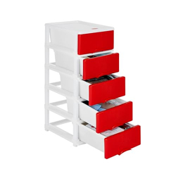 Amazon Brand - Solimo Premium Plastic Multipurpose Modular Drawer for Home and Office - Small (5 Racks, Red, Rattan Design)