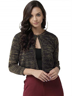 Style Quotient Women Black & Golden Self Design Shrug