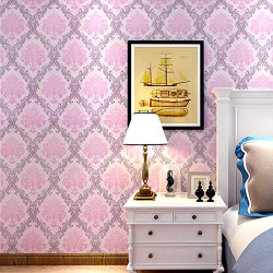 wolpin Wall Sticker Wallpaper Pink Damask Large Self Adhesive (45 cm x 10m) Decal Living Room Hall Home Interior Decoration, Pink