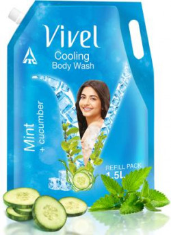 Vivel Cooling Body Wash, Mint & Cucumber Shower Gel, Supersaver XL Refill Pouch (1500 ml)