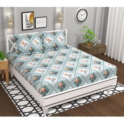 BSB HOME Microfiber 144 TC Aspire 3.O Collections Soft Breathable Wrinklefree Floral Printed Double Bedsheets with 2 Pillow Covers, Color Grey & Green