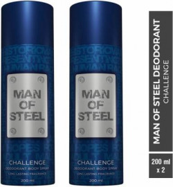 DENVER Combo of Man Of Steel Challenge Long lasting Deodorant Spray - For Men (400 ml, Pack of 2)